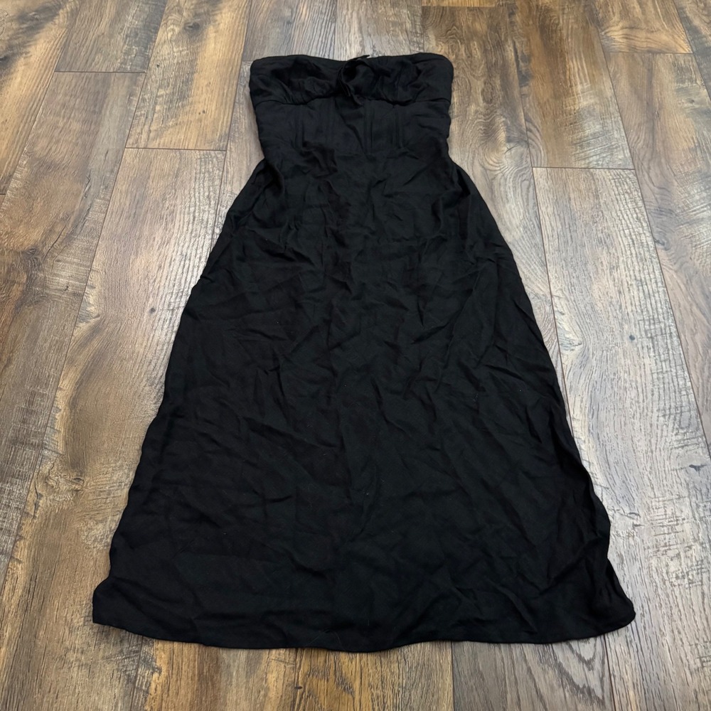 Wild Fable Black Strapless Corset Midi Dress Size 6 Sweetheart Tie Front Zipper